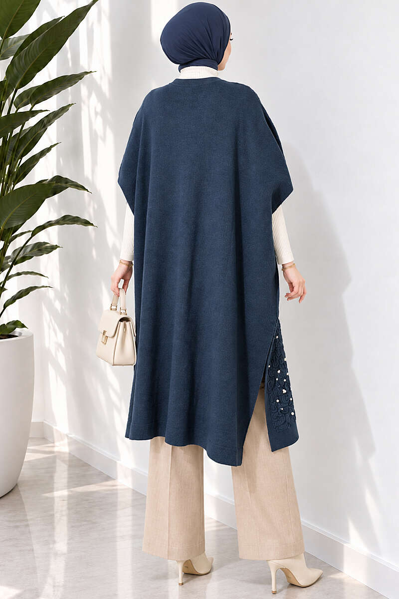 Embossed Pearl Poncho - Navy