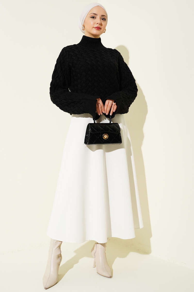 Embossed Batwing Knit Sweater - Black