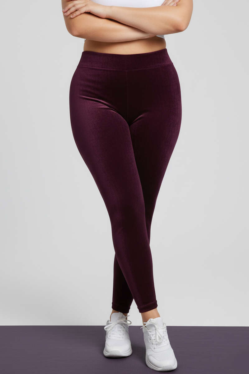 Plus-Size Velvet Leggings - Burgundy
