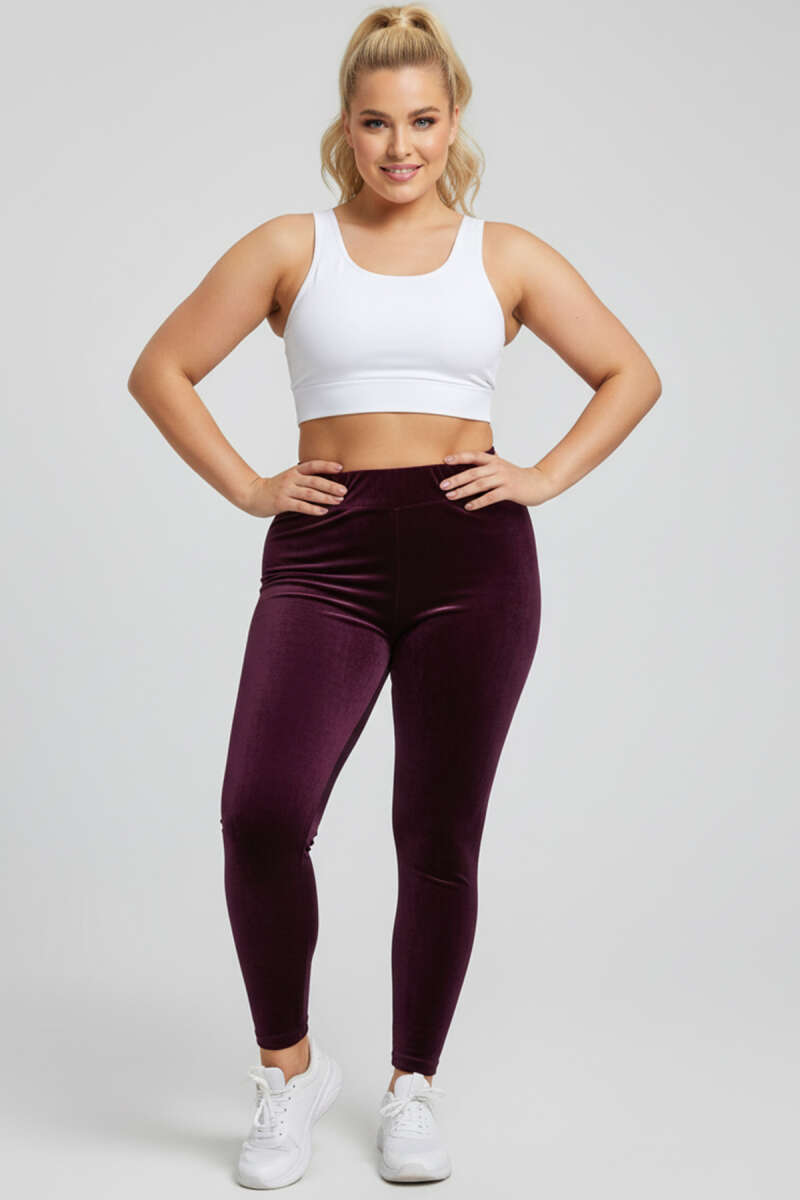 Plus-Size Velvet Leggings - Burgundy