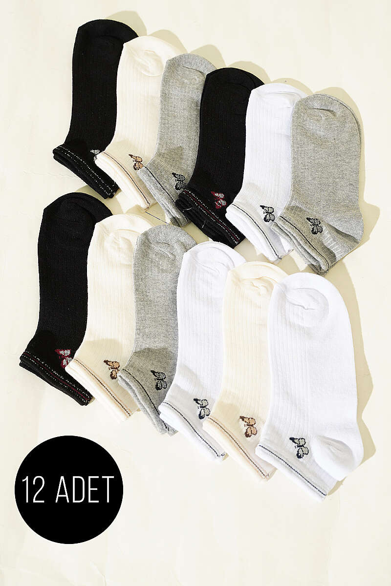 12-Pack Fine-Rib Patterned Ankle Socks - Multicolour 2