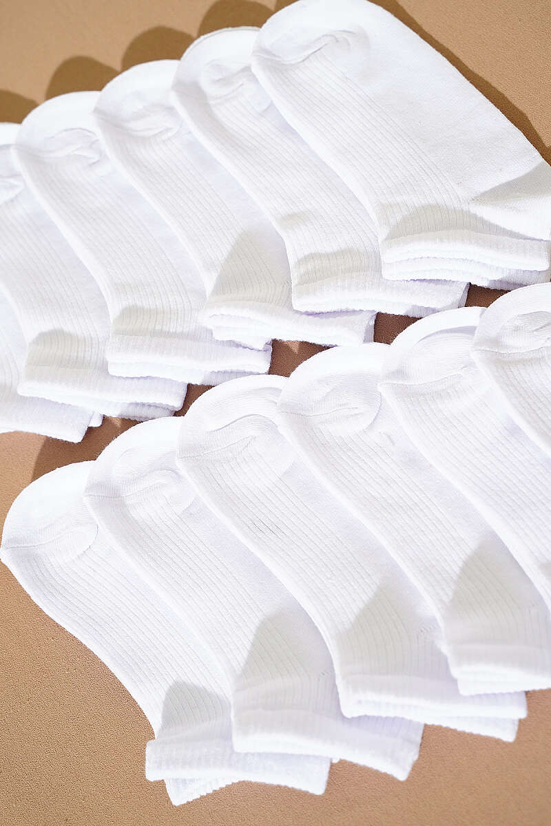 12-Pack Fine-Rib Patterned Ankle Socks - White
