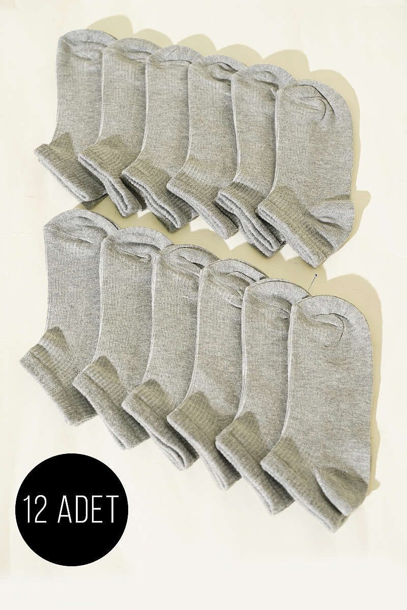 12-Pack Fine-Rib Patterned Ankle Socks - Grey