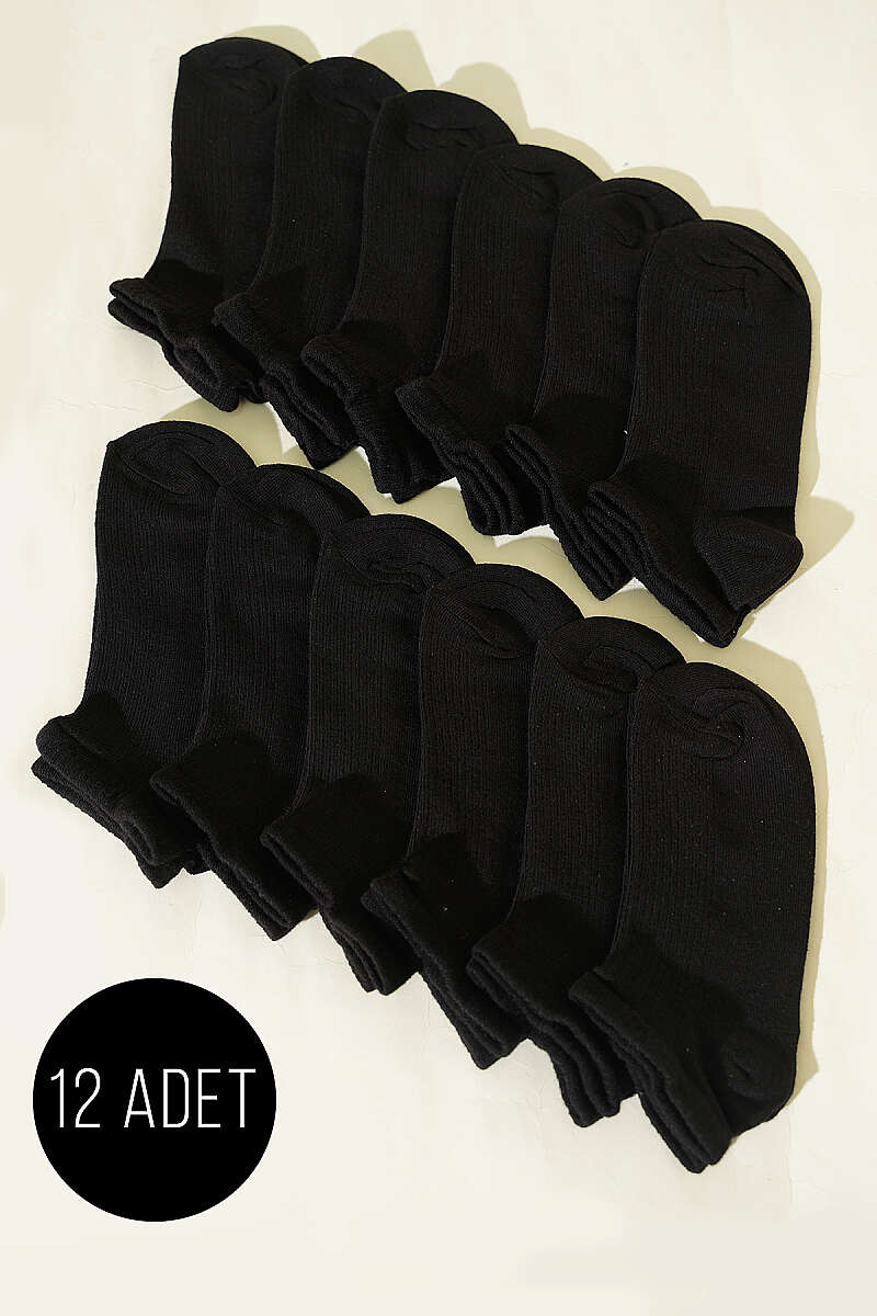 12-Pack Fine-Rib Patterned Ankle Socks - Black