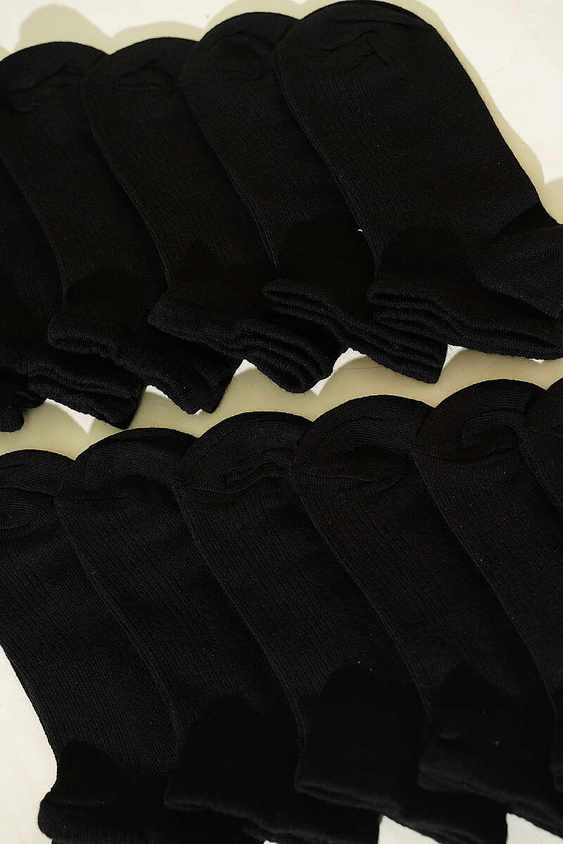 12-Pack Fine-Rib Patterned Ankle Socks - Black