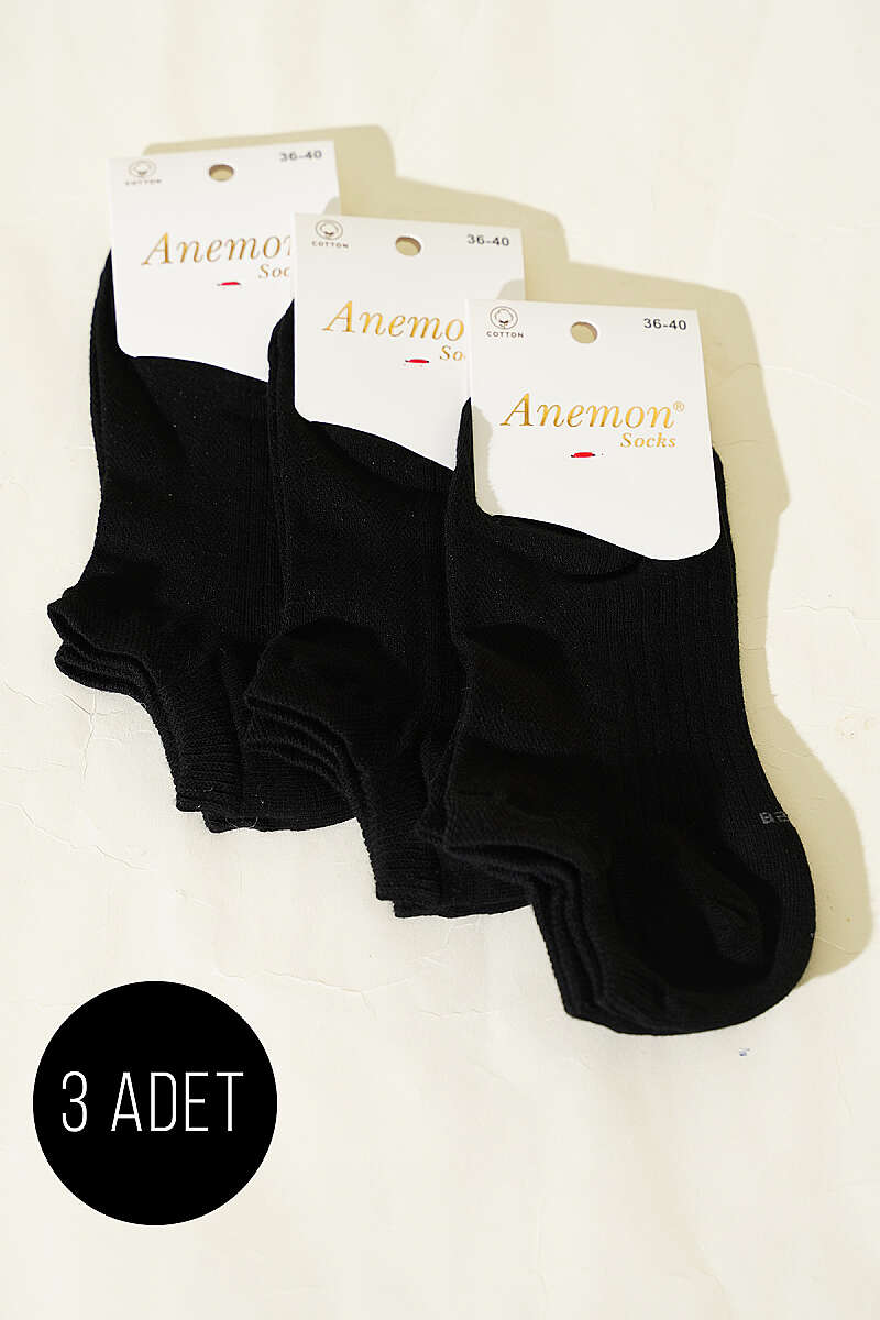 3-Pack Patterned Cotton Ankle Socks - Black