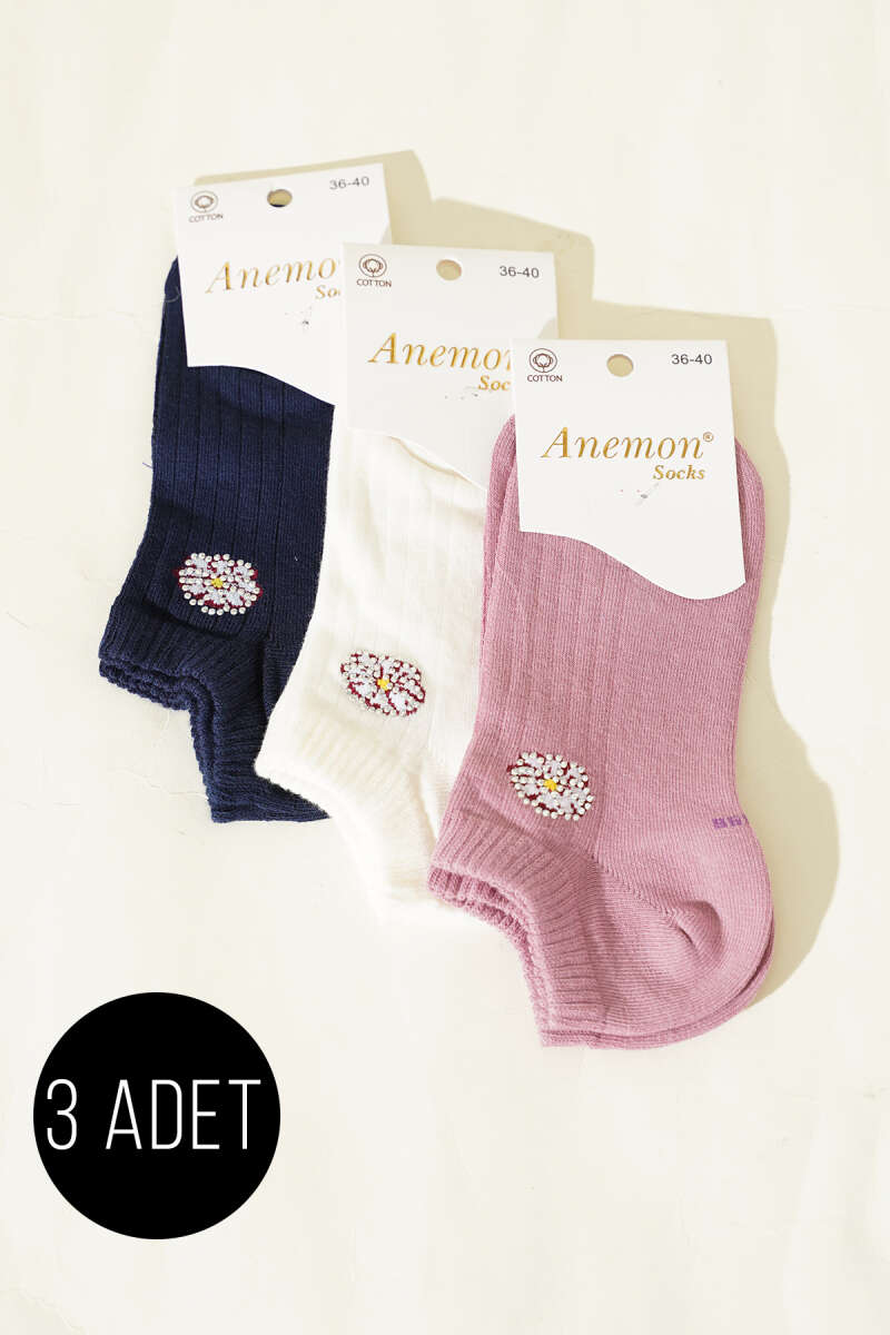 3-Pack Ankle Socks with Mini Stones - Multicolour 13