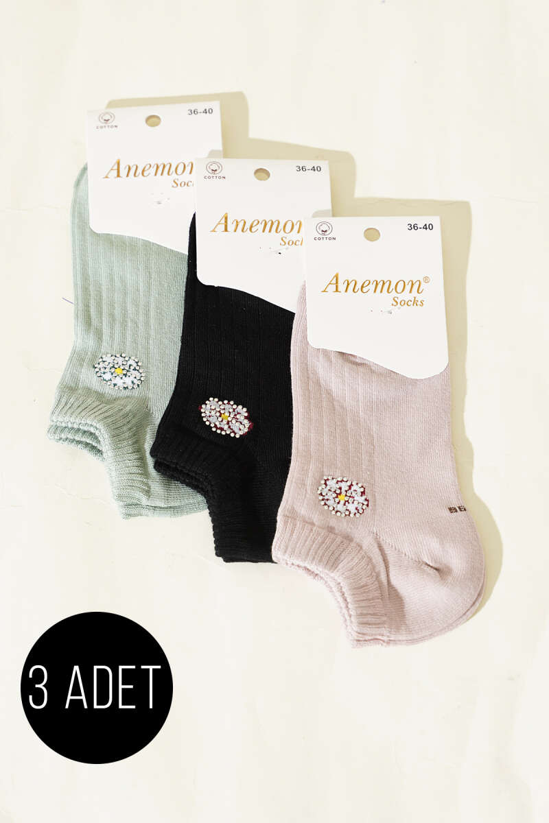3-Pack Ankle Socks with Mini Stones - Multicolour 14