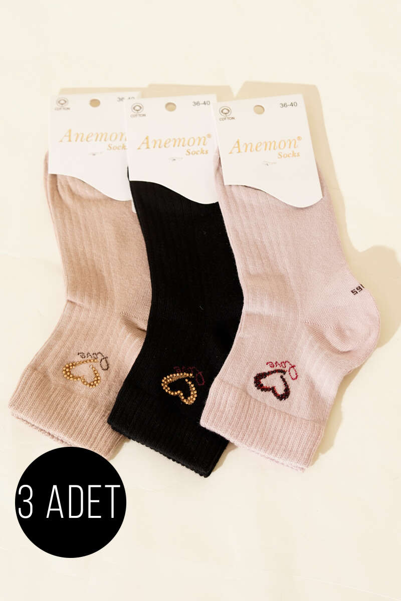 3-Pack Short Crew Socks with Stones - Multicolour 10