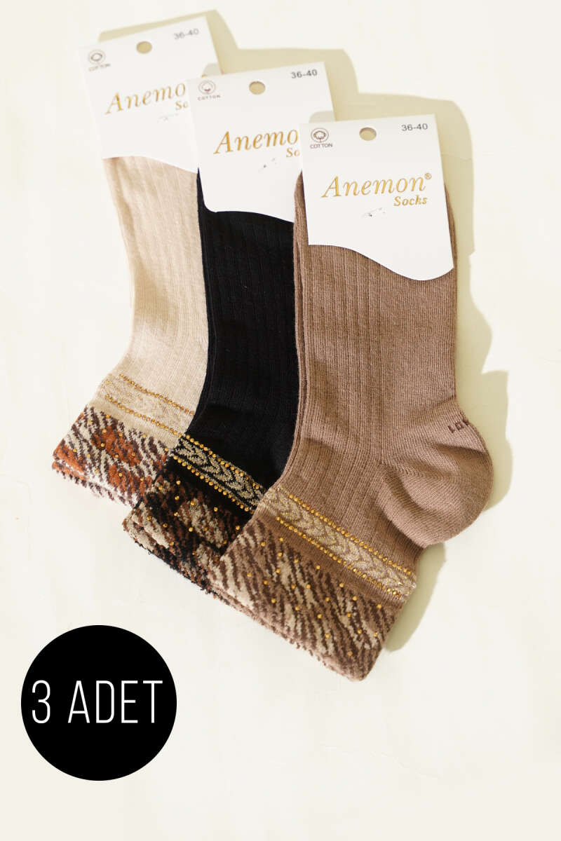 3-Pack Short Crew Socks with Stones - Multicolour 12