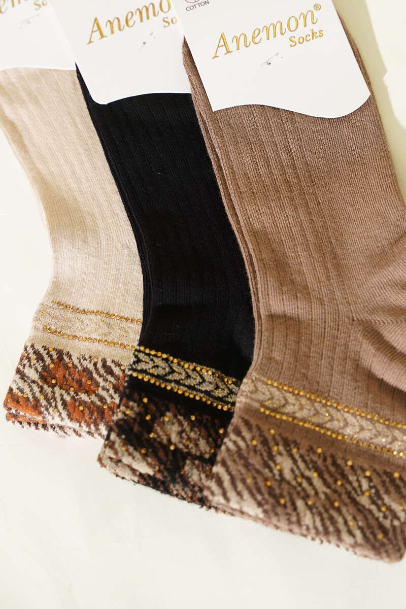3-Pack Short Crew Socks with Stones - Multicolour 12