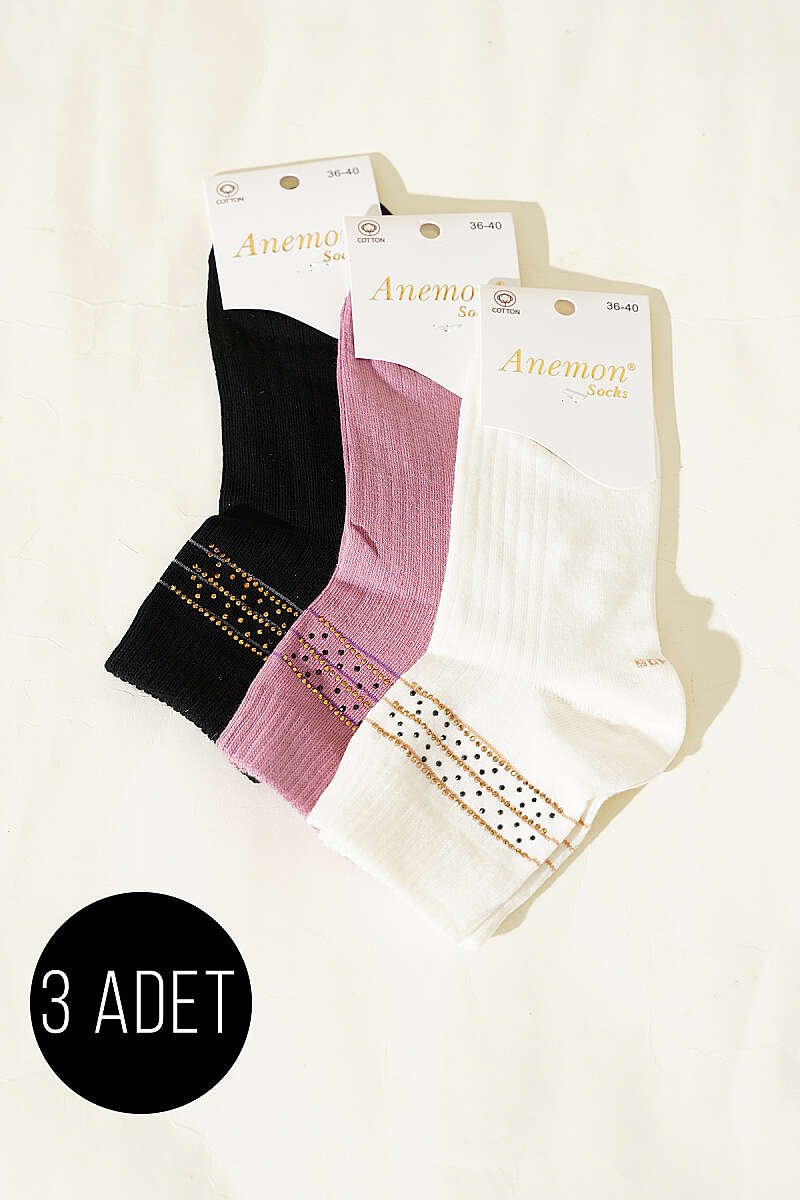 3-Pack Short Crew Socks with Stones - Multicolour 15