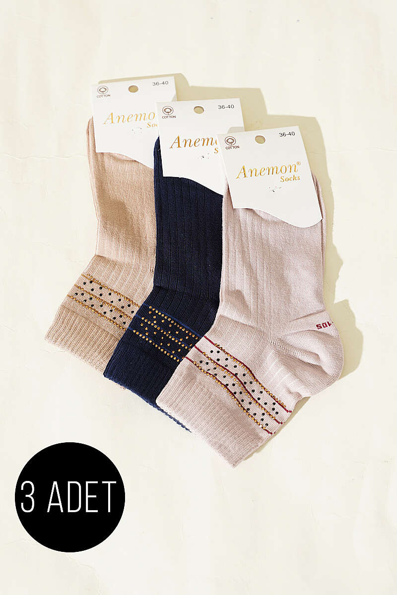3-Pack Short Crew Socks with Stones - Multicolour 16