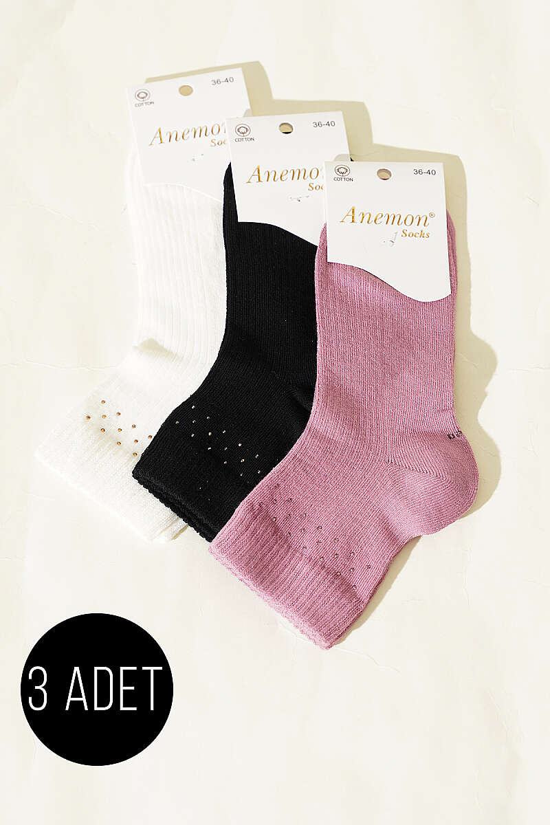3-Pack Short Crew Socks with Stones - Multicolour 24