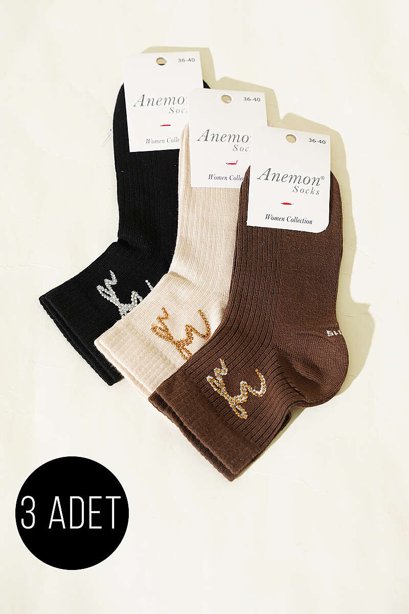 3-Pack Short Crew Socks with Stones - Multicolour 25
