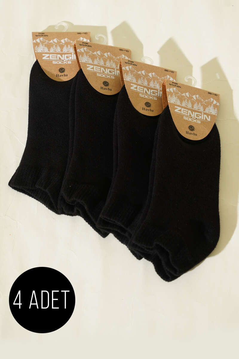 4-Pack Basic Terry Ankle Socks - Black
