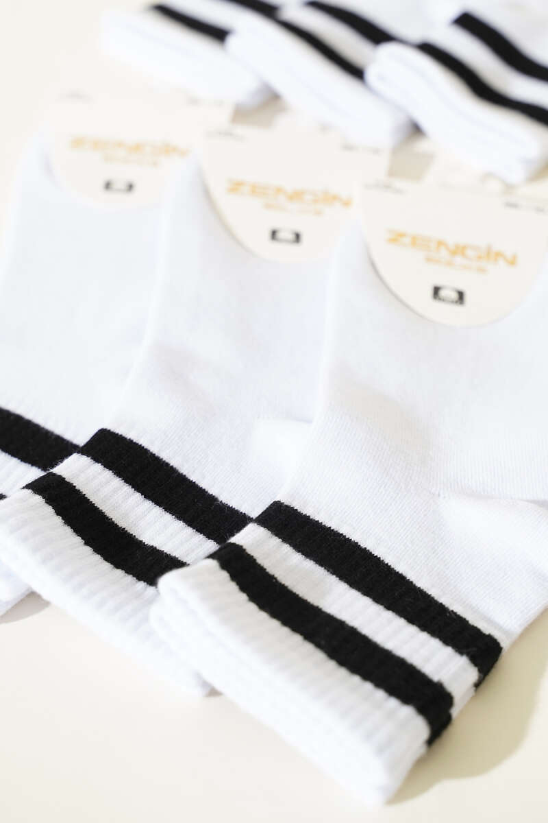 6-Pack Striped-Band Crew Socks - White