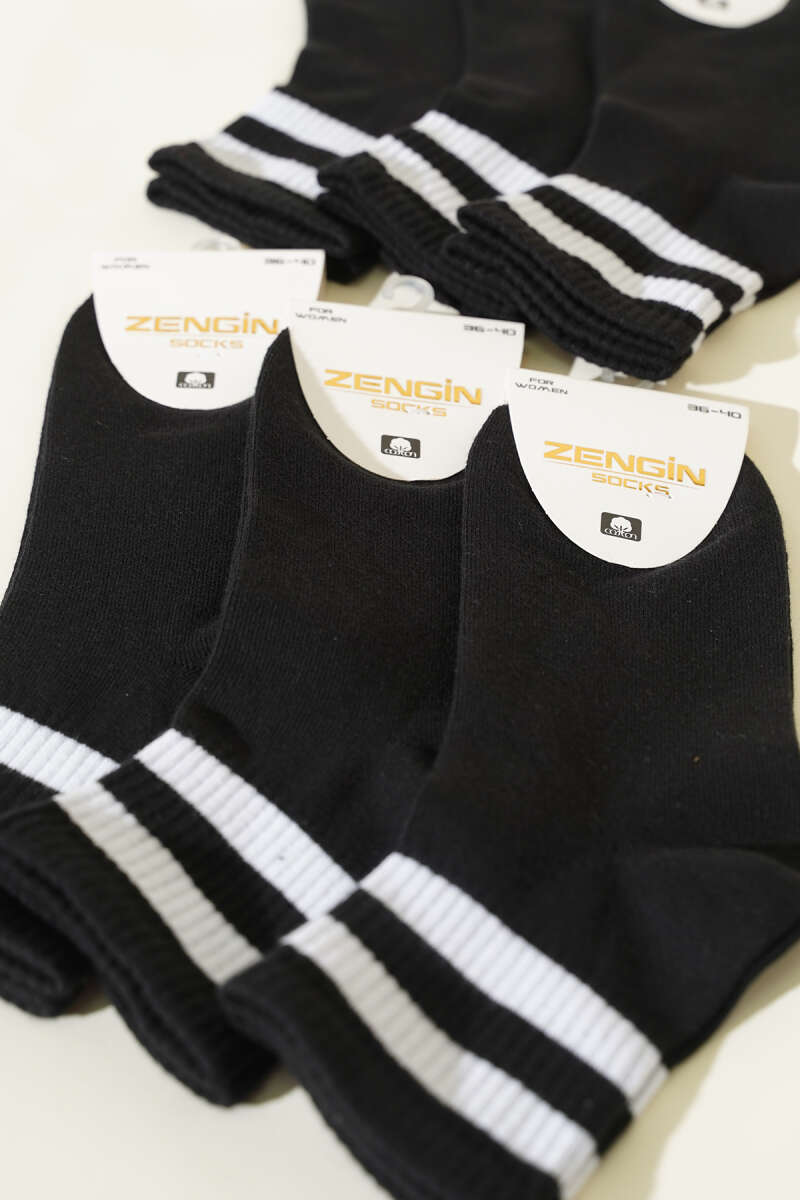 6-Pack Striped-Band Crew Socks - Black