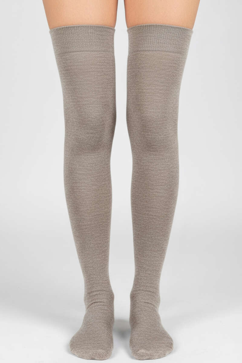 Cotton Jersey Over-the-Knee Socks - Beige