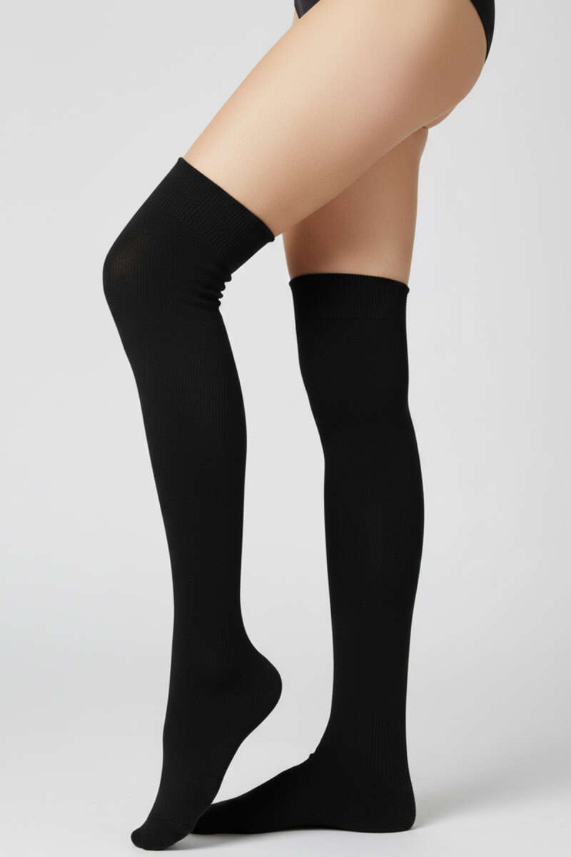 Cotton Jersey Over-the-Knee Socks - Black