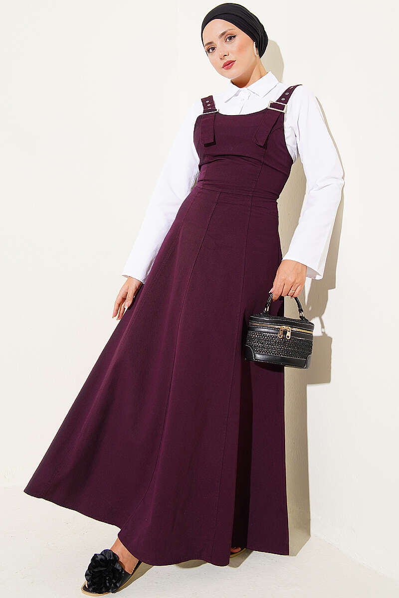 Wide-Strap Gabardine Pinafore - Plum