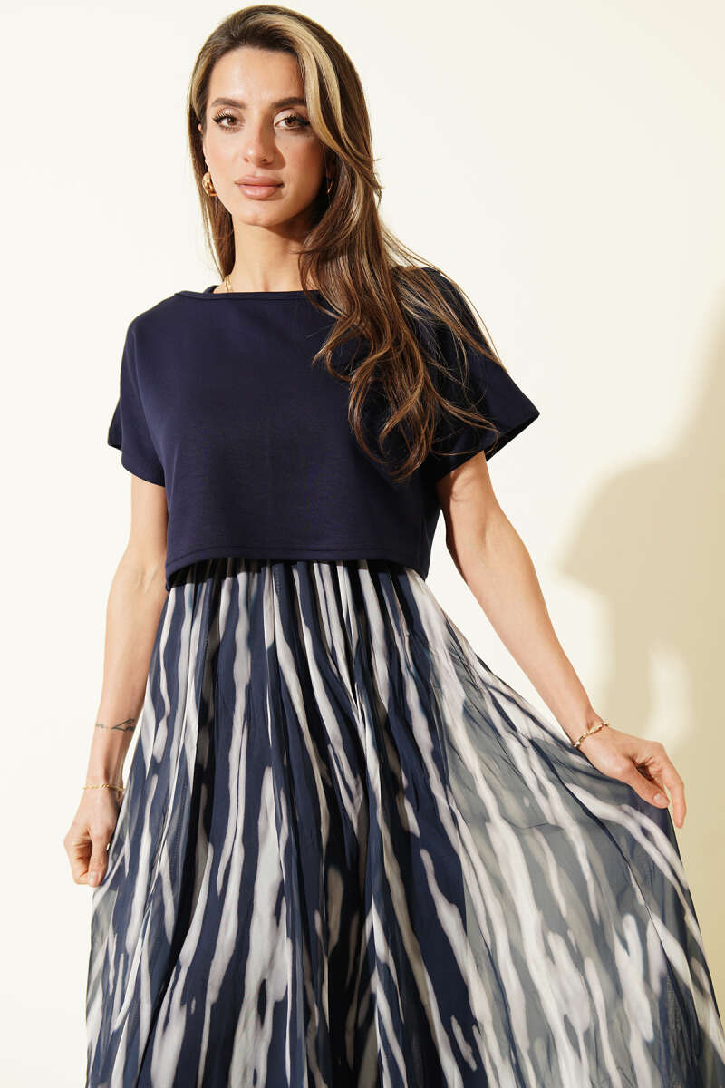 Wide-Strap Chiffon Dress - Navy