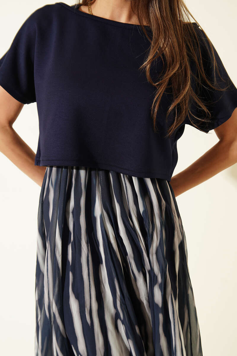 Wide-Strap Chiffon Dress - Navy