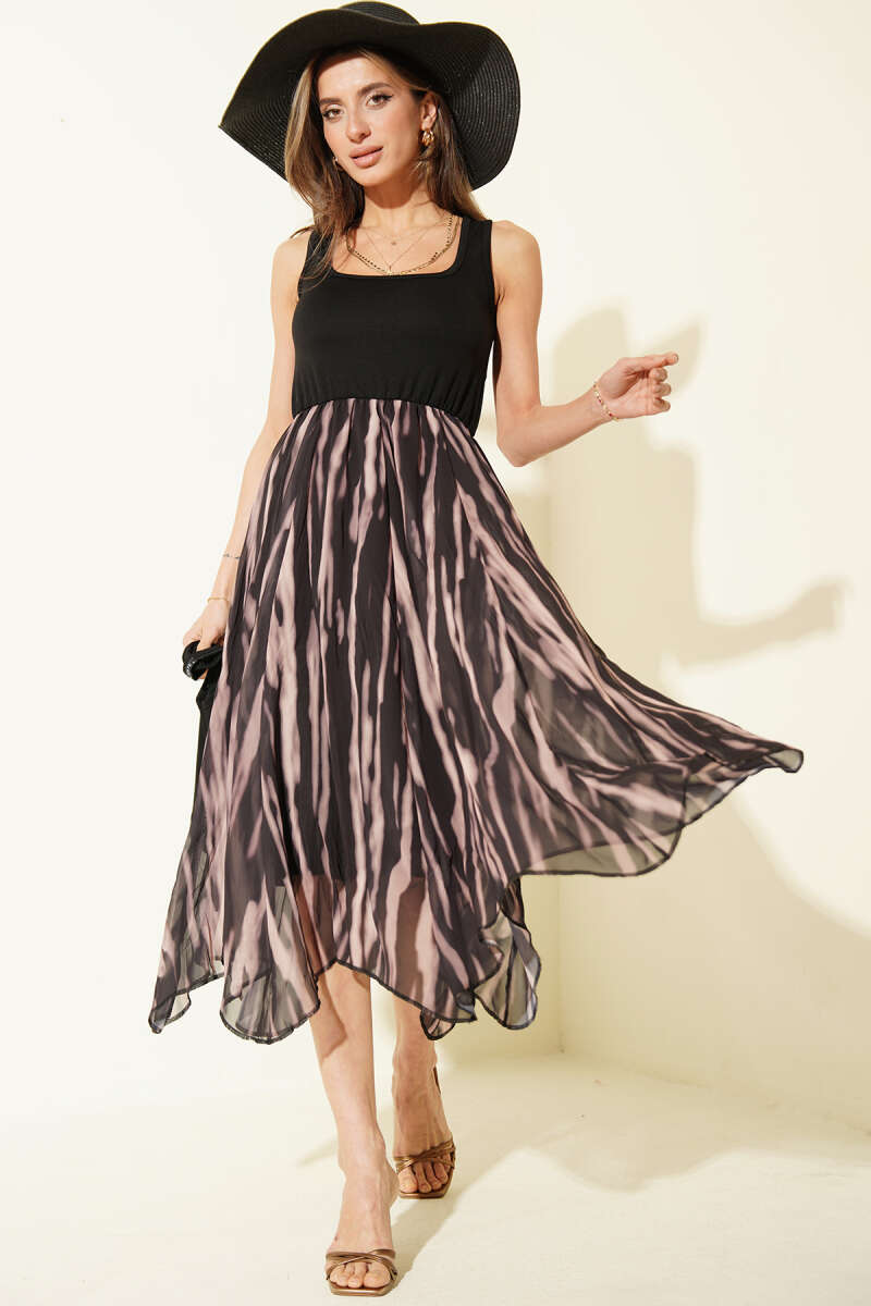 Wide-Strap Chiffon Dress - Black