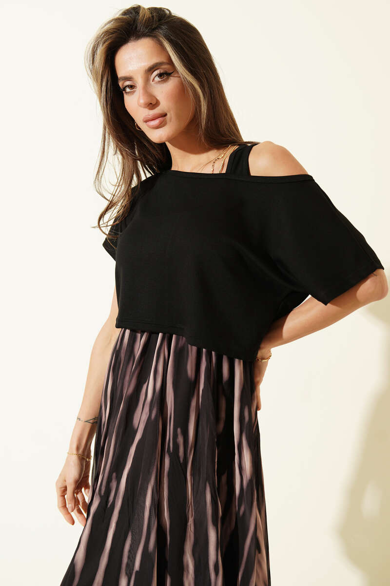 Wide-Strap Chiffon Dress - Black