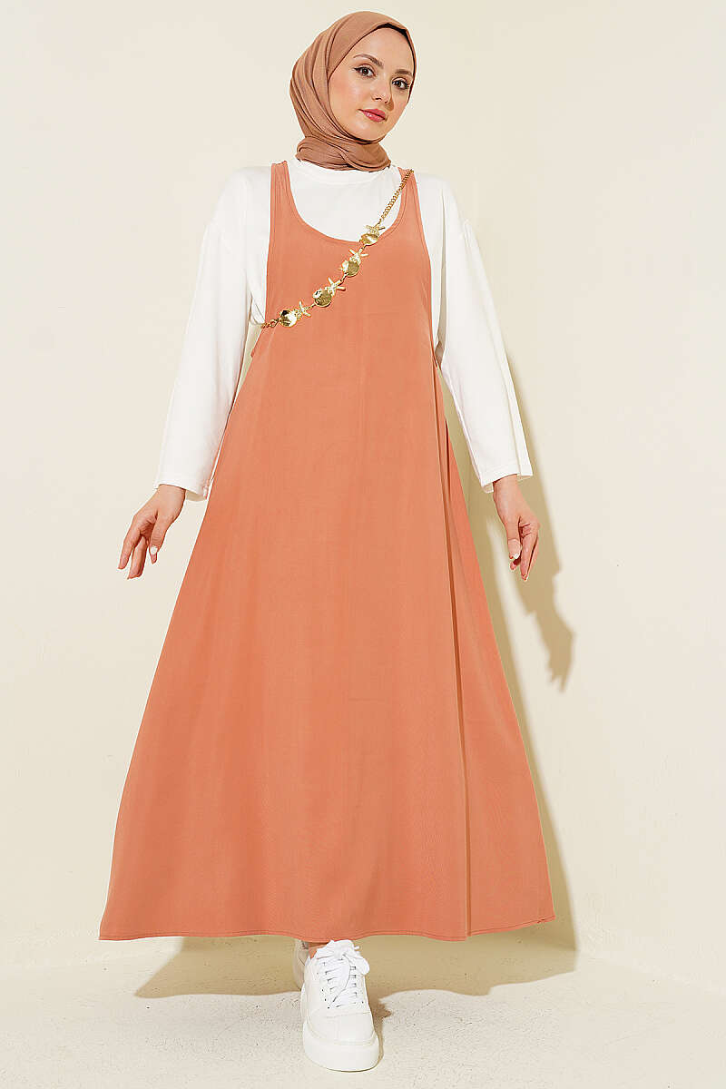 Tencel Pinafore with Wide Straps and Lining - Onion Skin
