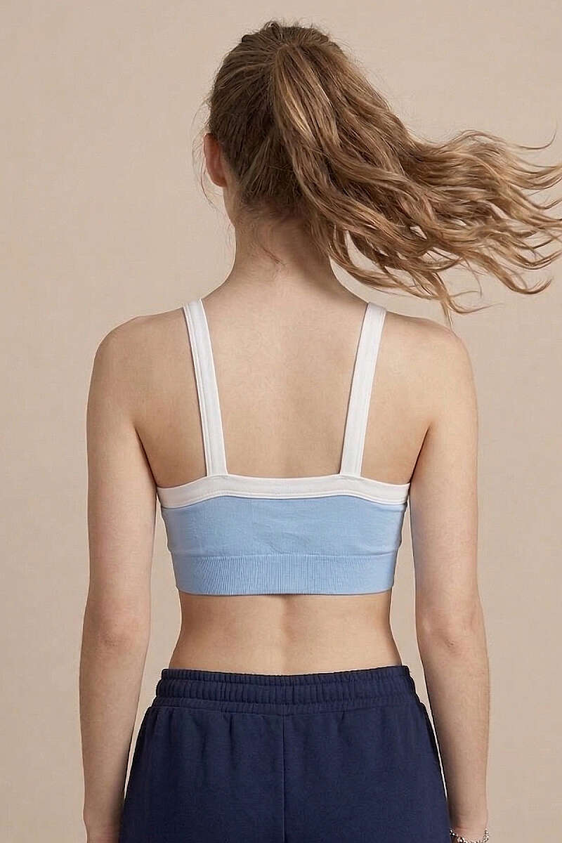 Strappy Bustier with Wide Piping - Ice Blue