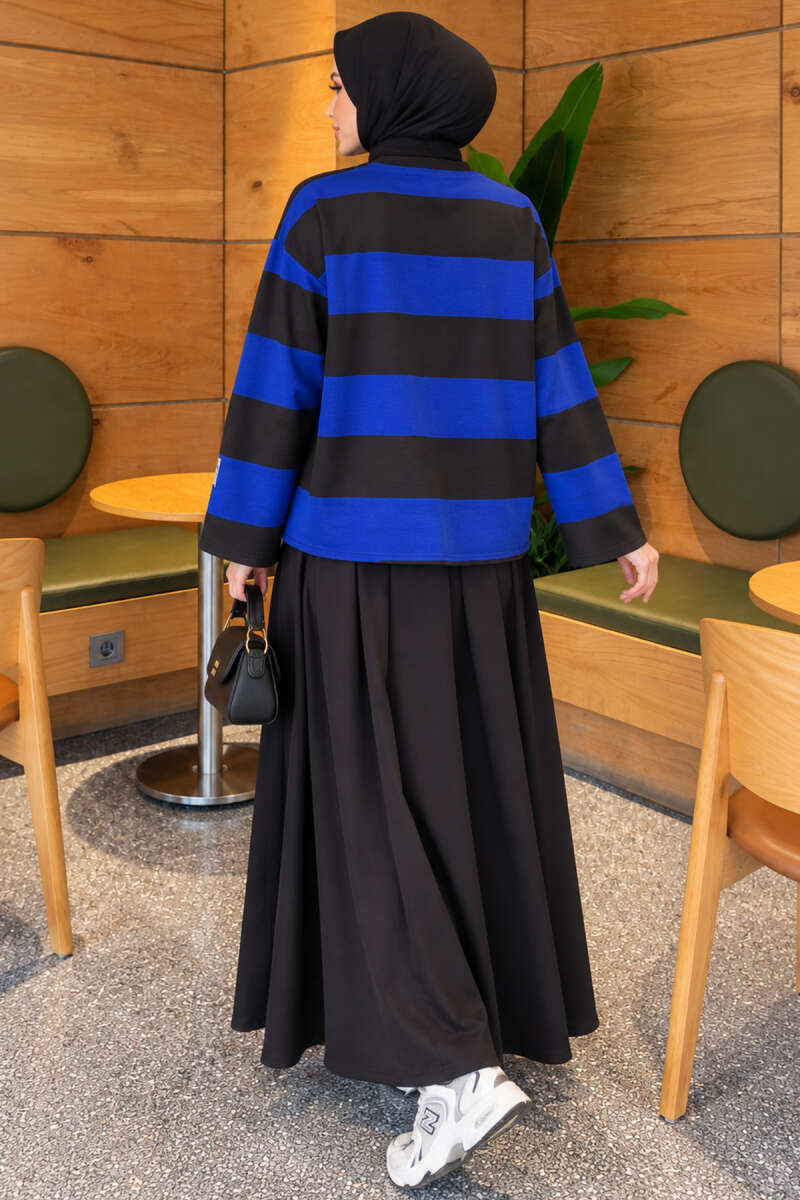 Wide-Stripe Fleece-Back Tunic - Brown-Saxe Blue