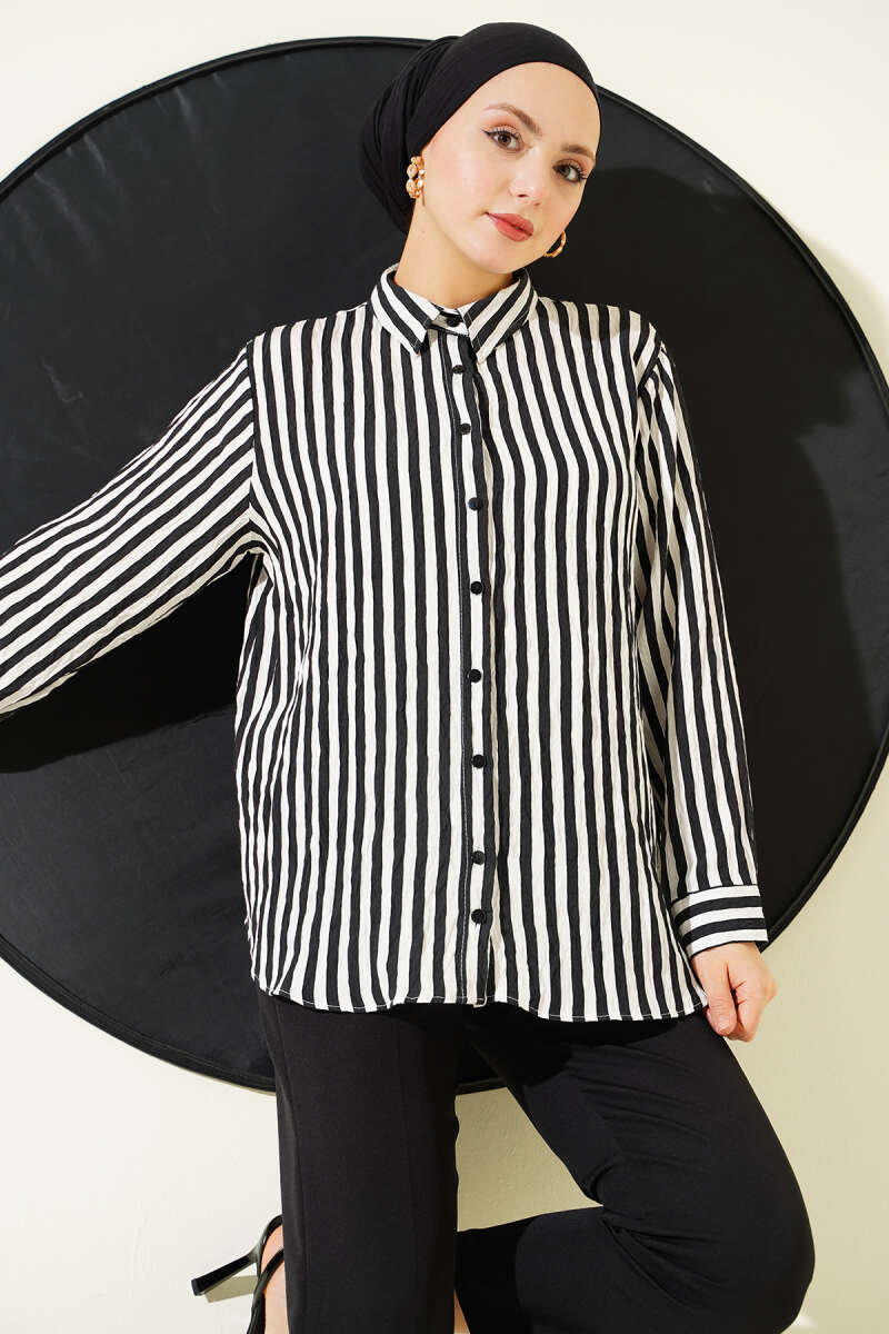 Basic Bold Vertical-Stripe Shirt - Black