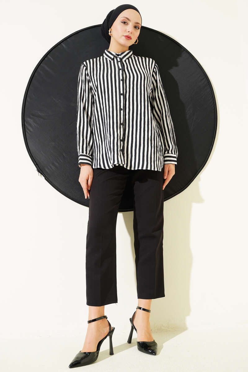 Basic Bold Vertical-Stripe Shirt - Black