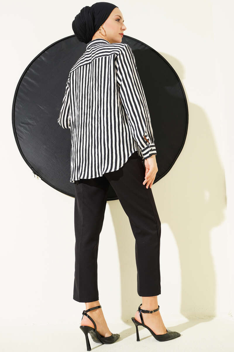 Basic Bold Vertical-Stripe Shirt - Black