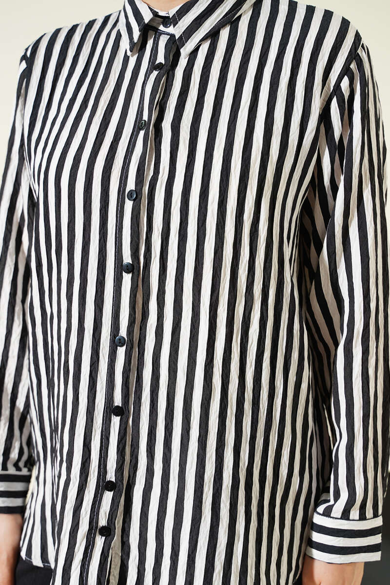 Basic Bold Vertical-Stripe Shirt - Black
