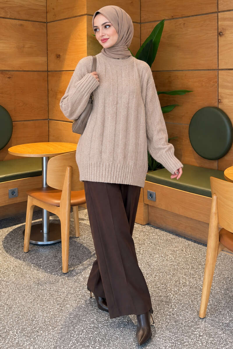 Chunky Rib Knit Tunic - Beige