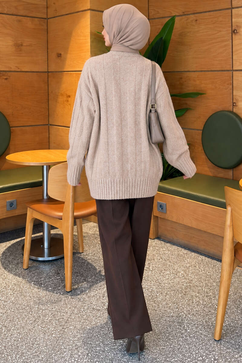Chunky Rib Knit Tunic - Beige