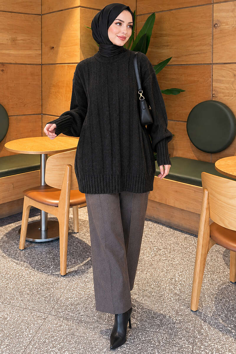 Chunky Rib Knit Tunic - Black