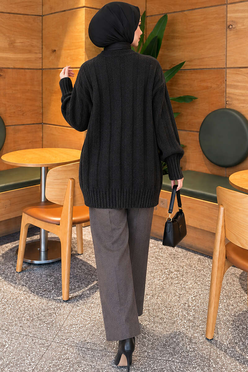 Chunky Rib Knit Tunic - Black