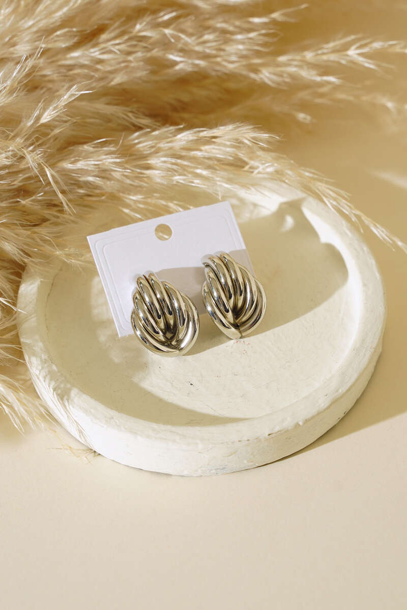 Chunky Embossed Earrings - Silver