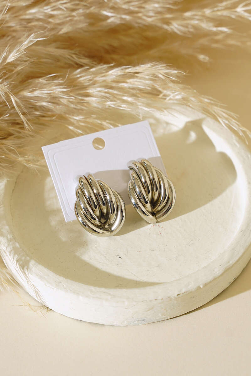 Chunky Embossed Earrings - Silver