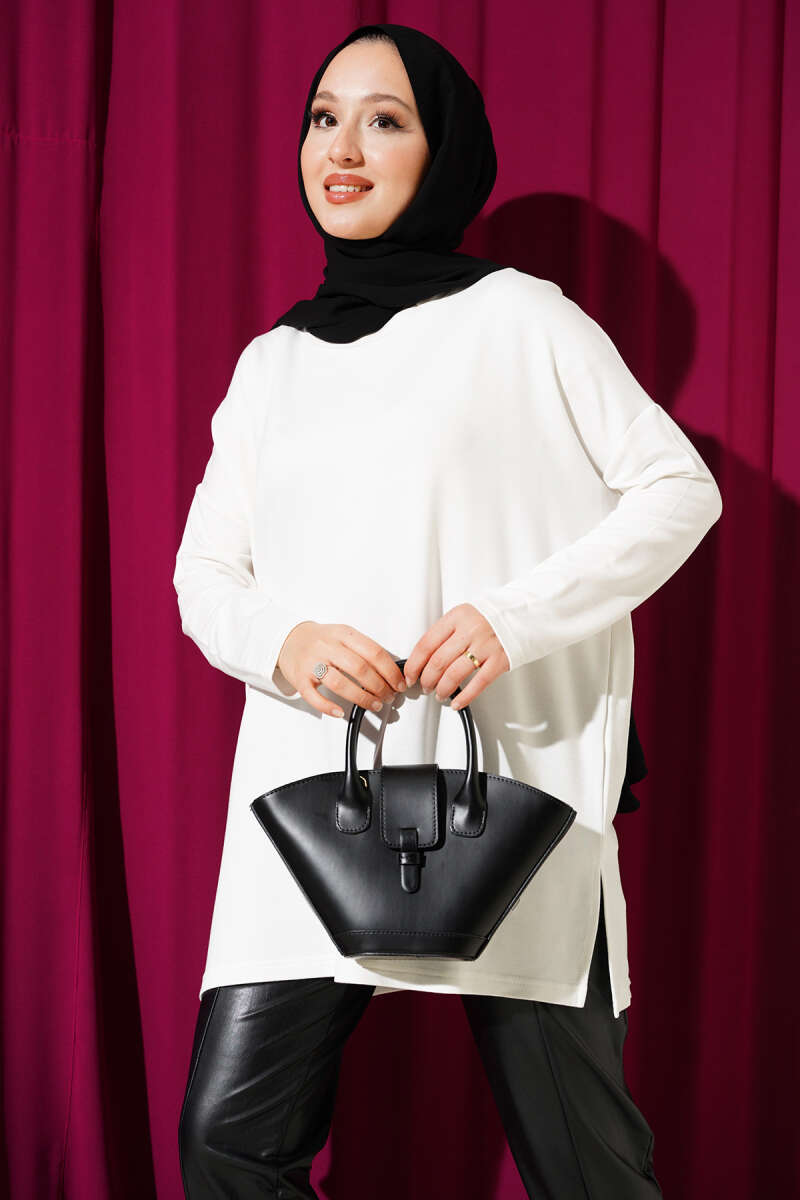 Basic Tunic with Heart Detail - Ecru