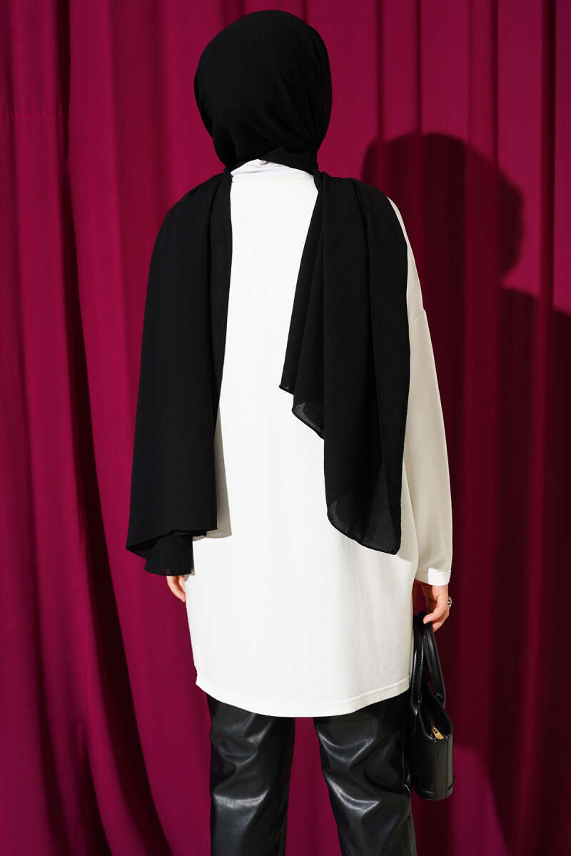 Basic Tunic with Heart Detail - Ecru