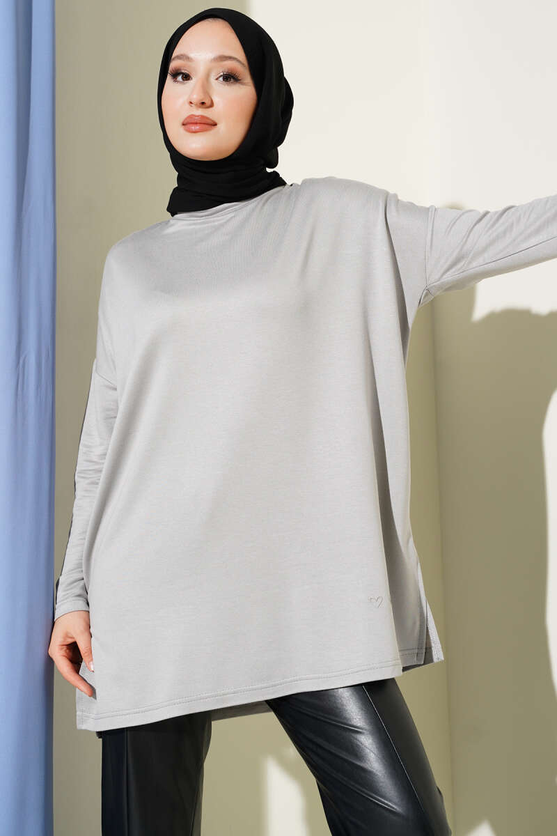 Basic Tunic with Heart Detail - Grey