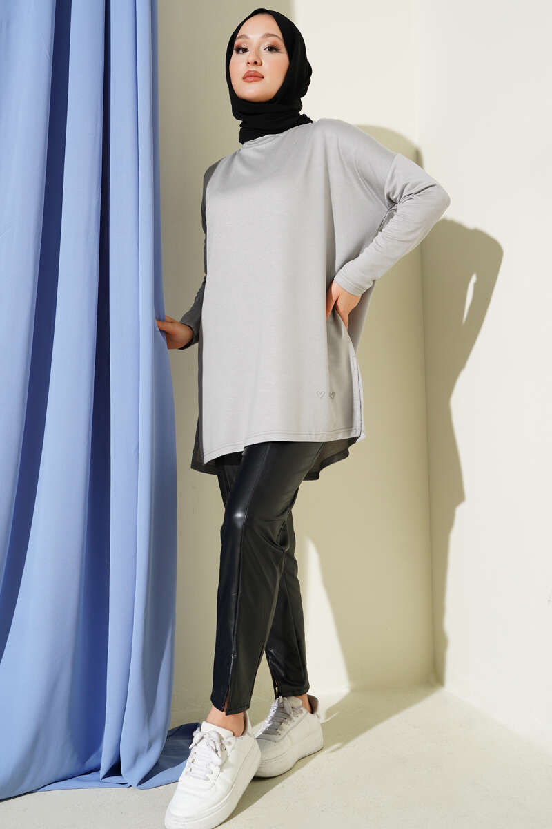 Basic Tunic with Heart Detail - Grey