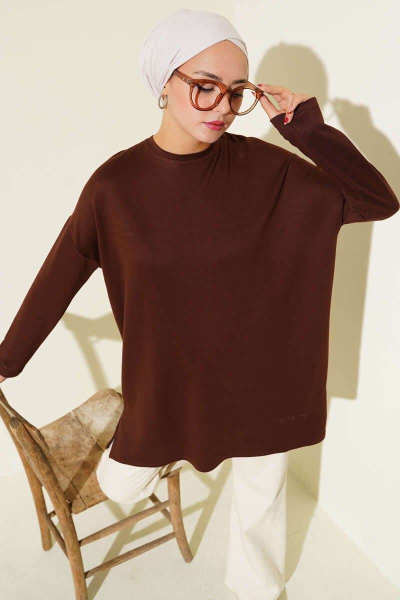 Basic Tunic with Heart Detail - Brown