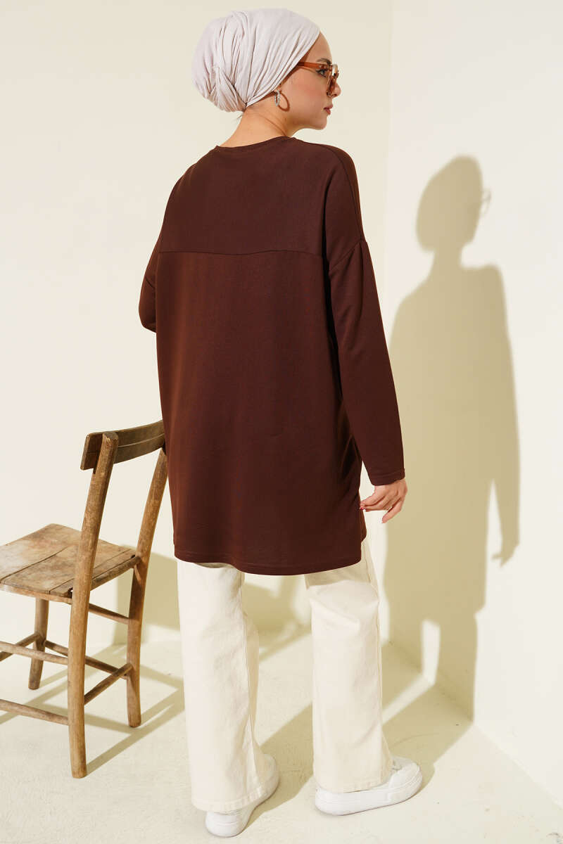 Basic Tunic with Heart Detail - Brown