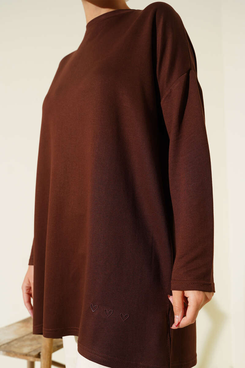 Basic Tunic with Heart Detail - Brown