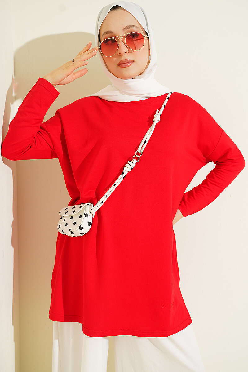 Basic Tunic with Heart Detail - Red